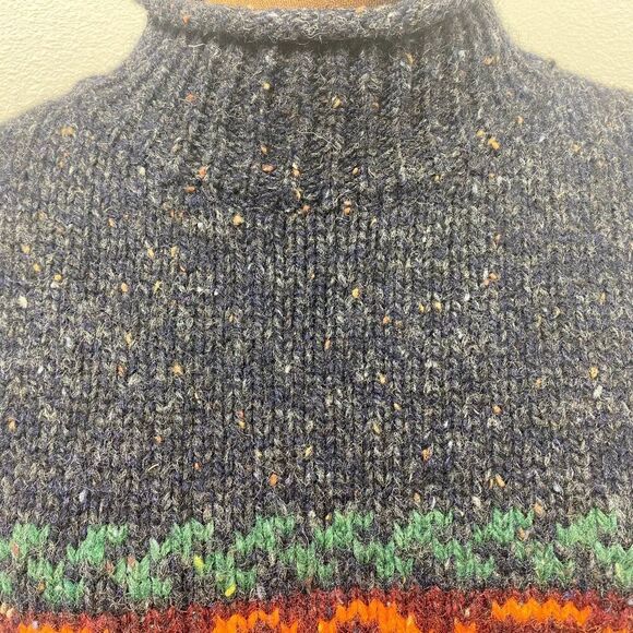 Vintage Newton Trading Company Wool Mock Neck Sweater Nordic Gray Orange Red Gre - Picture 6 of 7